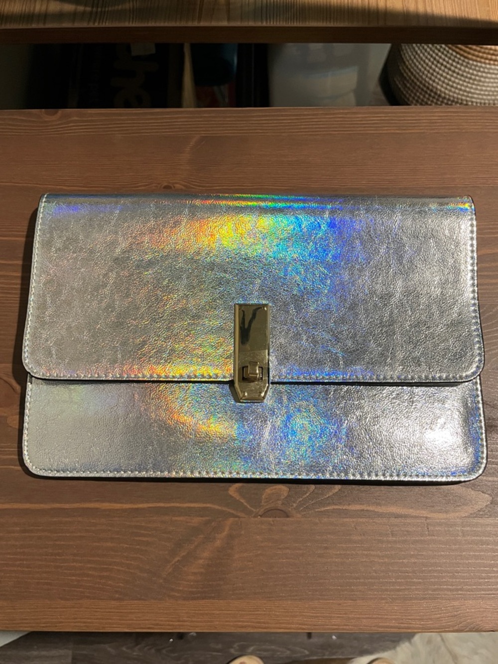 EXPRESS Silver Holographic Envelope Clutch - Women's Bag